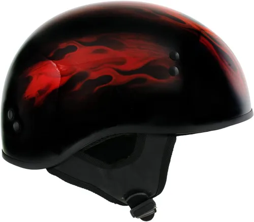 Vista 3 de Hot Leathers HLD1018 Casco de motocicleta 'Red Flame Skull' con aprobación DOT, gorro con calavera para hombres y mujeres motociclistas - Media