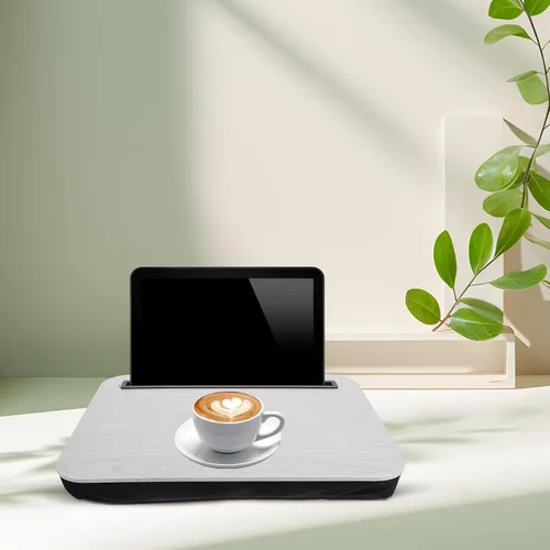 Vista 5 de Elevador portátil ajustable para computadora portátil para cama y sofá, escritorio ergonómico para estudiantes con soporte multiángulo, mesa ligera