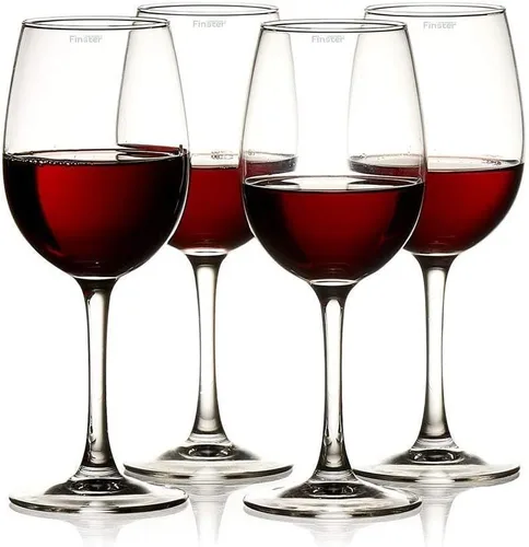 Vista 3 de FINSTER Juego de 8 copas de vino tinto de cristal, transparente, 13.5 fl oz, color rojo