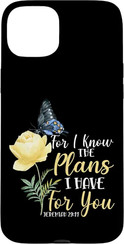 Vista 9 de iPhone 16 Christian Bible Verse Butterfly Rose Flower Jeremiah 29:11 Case
