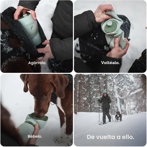 Vista 3 de SÄKER Botella de Agua Portátil para Perros, Botella de Agua Plegable para Perros Perfecta para Caminar, Senderismo y al Aire Libre Funciona como