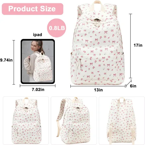 Vista 8 de Bluboon - Mochila escolar para niñas y mujeres para uso diario y de estilo informal, para portátil de 15 pulgadas, con bolsa para almuerzo y bolsa