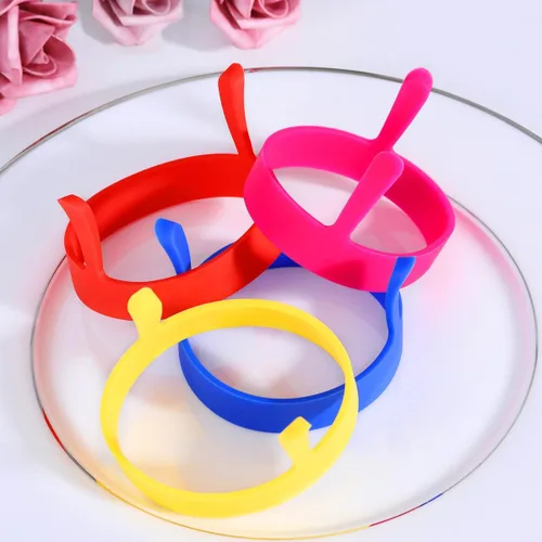 Vista 7 de 4 piezas de anillos de huevo de silicona, moldes antiadherentes redondos para desayuno, herramienta de molde para el hogar, anillos de cocina, molde