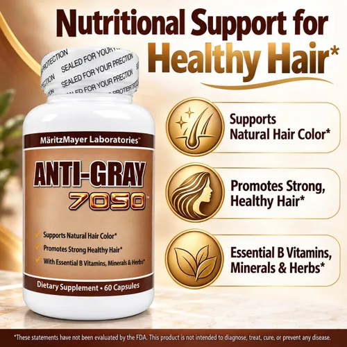 Vista 2 de Anti-gray 7050 Hair 60 Cápsulas - Disminuye las canas - Restaura el color natural del cabello - 1 botella