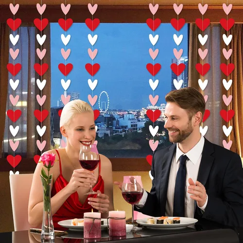 Vista 3 de Guirnalda de corazones rojos y blancos y rosados, no puedes hacerlo tú mismo, suministros de decoración de fiesta del día de San Valentín, guirnalda