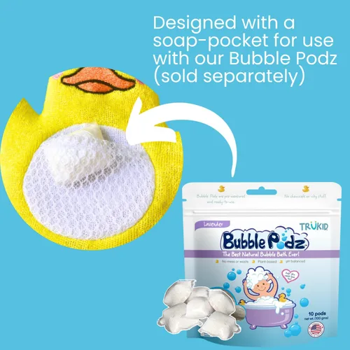 Vista 2 de TruKid BubbleGlove, guantes de baño de esponja, marioneta de mano para niños y niños, esponja de baño y guante de toalla para bebés para niños