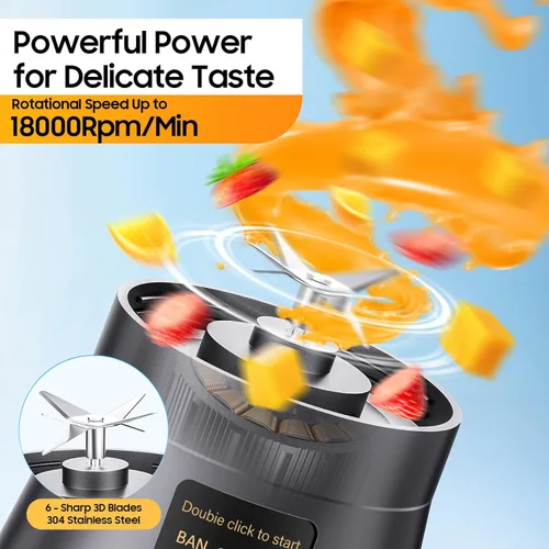 Vista 3 de Licuadora portátil inalámbrica de tamaño personal – Licuadora sin BAP para hacer batidos y batidos, taza de jugo de 12 onzas con 6 cuchillas, se