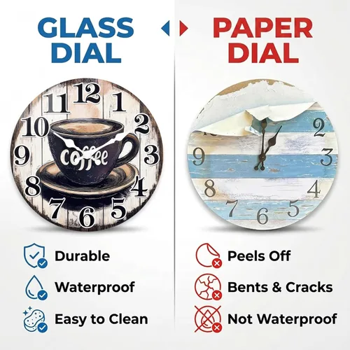 Vista 2 de Reloj de pared vintage con letrero de café para cocina, estilo rústico, funciona con pilas, para cocina/cafetería/comedor/hogar (12 pulgadas)