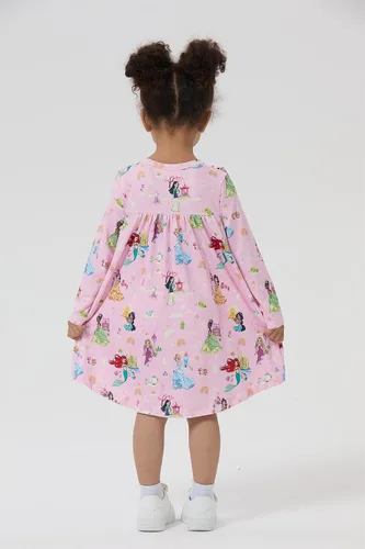 Vista 6 de Disney Vestido de princesa Frozen Elsa Minnie Stitch floral para niña pequeña, línea A, manga larga, ropa casual de otoño para niños de 2 a 6 años