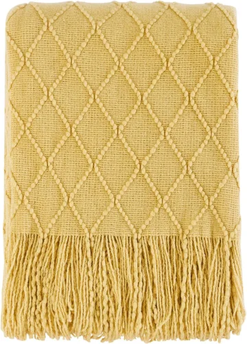 Vista 16 de Bourina Manta de punto decorativa con textura, unicolor y suave, para sofá, 50 x 60 pulgadas, almendra Knitted Throw Blanket 50x60 Inches, Soft