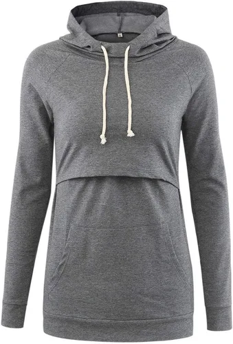 Vista 2 de Liu & Qu Sudadera de lactancia con capucha de manga larga para mujer, con bolsillo, ropa casual