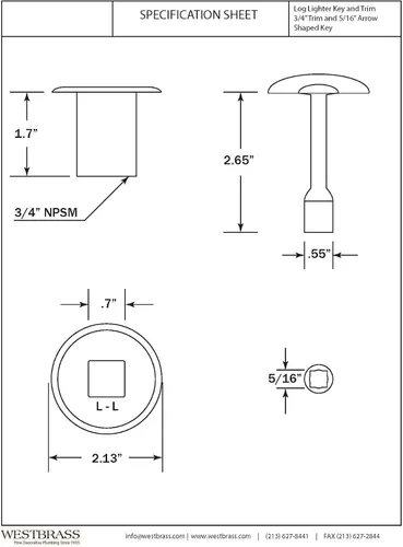 Vista 5 de Westbrass R500-62 Kit de ajuste de válvula de llave de encendido de gas NPSM de 3/4 de pulgada, color negro mate, paquete de 1