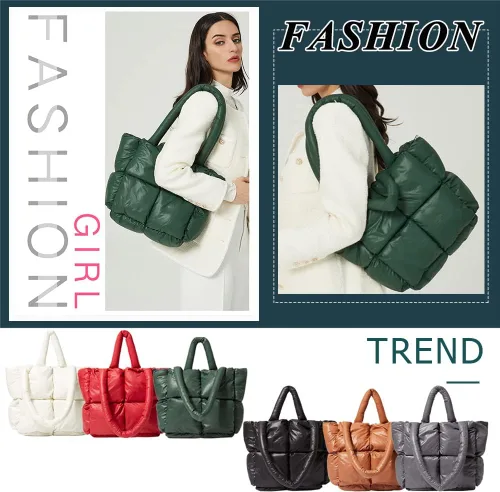Vista 2 de Bolsa de mano acolchada para mujer, bolsa acolchada ligera de invierno, de algodón, acolchada, bolsa de hombro acolchada