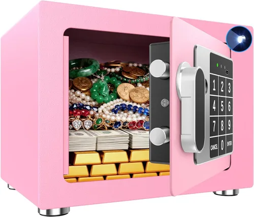 Vista 11 de Caja fuerte pequeña para el hogar, 6.7 pulgadas de profundidad x 9 pulgadas de ancho x 6.7 pulgadas de alto, caja de seguridad electrónica con Negro