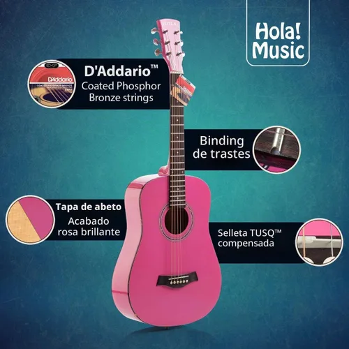 Vista 2 de ¡Hola! Guitarras acústicas dreadnought de lujo, Rosado