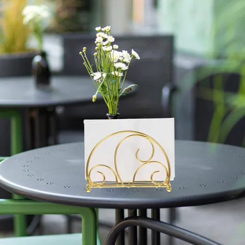 Vista 4 de Abaodam Metal Napkin Holder for Tabletop with Weighted Arm, Freestanding Iron Napkin Dispenser for Home and Outdoor Events, Gold Nordic Style Paper