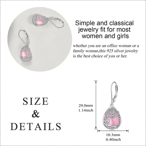 Vista 52 de Aretes colgantes con forma de lágrima de filigrana de piedra lunar de plata de ley 925 con cierre de palanca para mujer, regalos de joyería