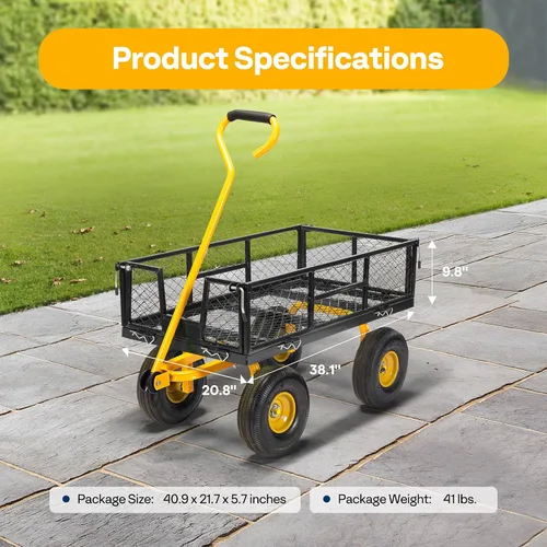 Vista 2 de VIVOHOME Carrito de jardín de acero de malla de alta resistencia de 880 libras de capacidad, vagón utilitario plegable con lados extraíbles y ruedas