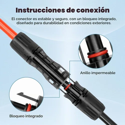 Vista 4 de Cable de Extensión Solar de 8 AWG 3 Pies Negro + 3 Pies Rojo, Cable de Panel Solar de Calibre 8 Macho a Hembra Alambre de Cobre Estañado para Panel