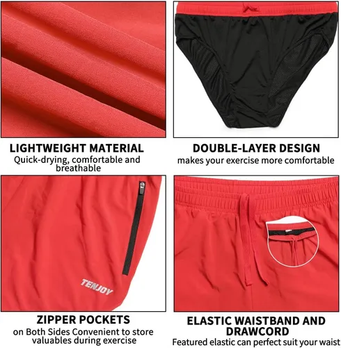 Vista 4 de TENJOY Pantalones cortos de correr para hombre, pantalones cortos de entrenamiento atlético para hombre, pantalones cortos deportivos de 3 pulgadas
