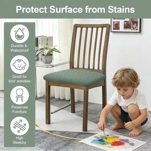 Vista 7 de CALBODE Juego de 4 fundas de asiento impermeables para sillas de comedor con funda elástica de tela jacquard, fundas extraíbles y lavables