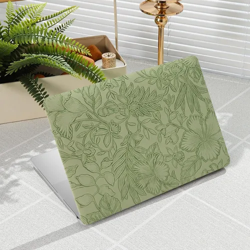 Vista 12 de iCasso - Funda compatible con MacBook Air de 13 pulgadas, versiones 2020-2018 A2337 M1 A2179 A1932, carcasa rígida de plástico con textura de cuero