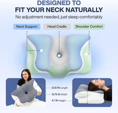 Vista 5 de Almohada ergonómica de espuma viscoelástica con orificio para el brazo, soporte ortopédico cervical de mariposa para dormir de lado, reduce