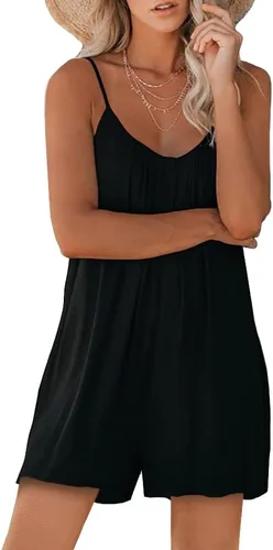 Vista 2 de Overol casual de verano para mujer, sin mangas, con correa de hombro, holgado, ajustable, pantalones cortos elásticos con bolsillos