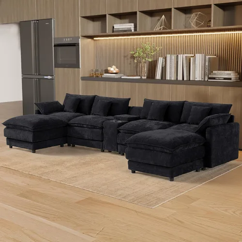 Vista 9 de Sofá modular de gran tamaño de 145 pulgadas, sofá de nube en forma de U, moderno juego de sofá de 6 asientos para sala de estar, cómodo asiento