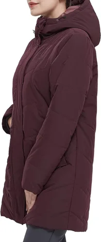 Vista 3 de CAMEL CROWN Chaqueta de invierno para mujer, con capucha, cálida, acolchada, acolchada, larga, de algodón, parka, Camello