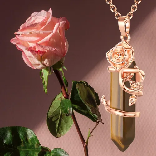 Vista 2 de MAIBAOTA Collar de cristal para mujer, collar con colgante de piedra natural, collar de joyería de piedras preciosas de cristal natural, regalo