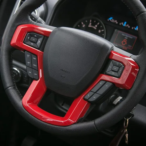Vista 4 de JeCar embellecedor biselado para volante, accesorio interior decorativo para Ford F150 2015, 2016, 2017, Rojo