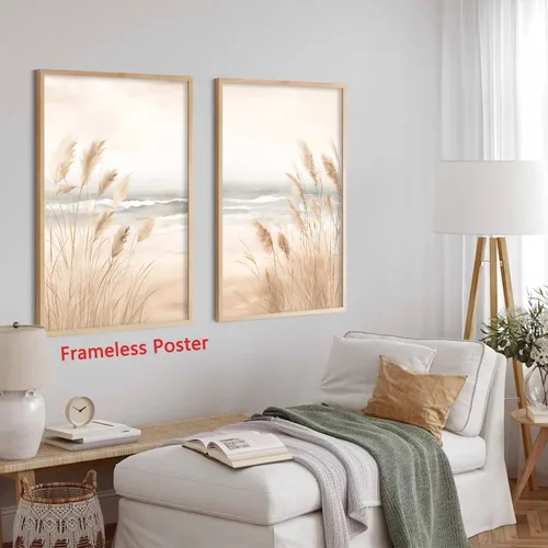 Vista 6 de BACKYMRJCART Arte de pared de paisaje de playa, naturaleza, paisaje marino, imagen de playa, bohemio, impresiones costeras, lienzo botánico, beige