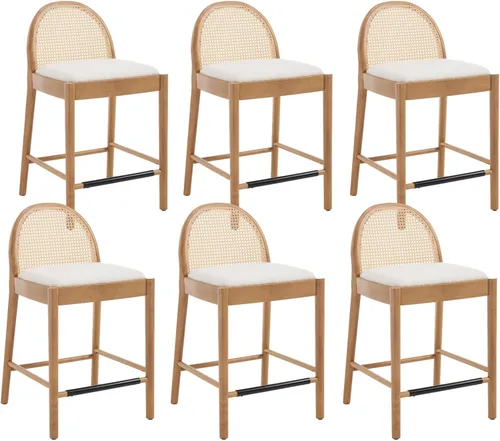 Vista 14 de HEAH-YO Taburetes de bar de ratán, juego de 2, taburetes de barra de 26 pulgadas de altura de mostrador con respaldos de ratán y patas de madera