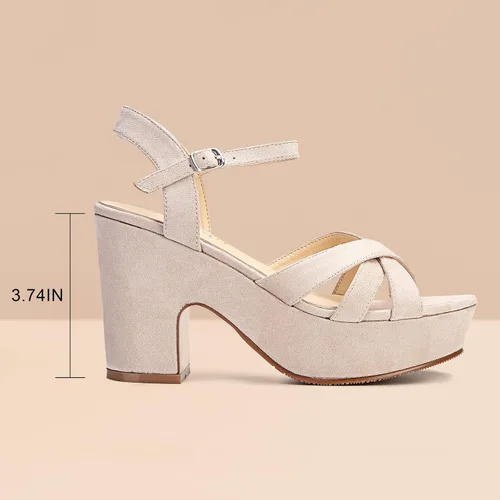Vista 6 de Jiu du Sandalias de plataforma de gamuza para mujer, con correa al tobillo, sexy, con puntera abierta, tacón alto, tacón grueso, zapatos de tacón