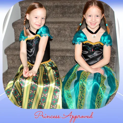 Vista 5 de Cokos Box Vestido de coronación para niñas, disfraz de princesa y collar, accesorios de cumpleaños (oliva, 9-10 años)