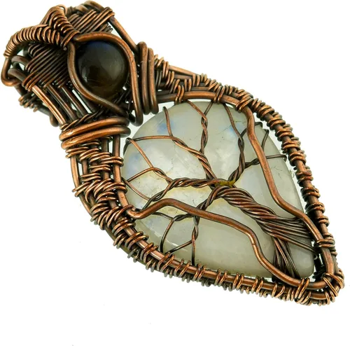 Vista 27 de Impresionante collar con colgante de árbol de la vida de cobre con piedras preciosas hechas a mano y cadena de 20 pulgadas, perfecto