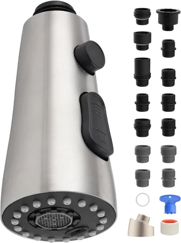 Vista 9 de Universal Kitchen Faucet Head, 3 Modes, 15 Adapters Kit, Brushed Nickel Níquel cepillado