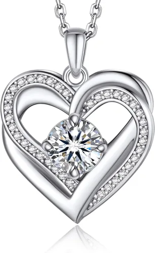 Vista 57 de MomentWish Collar de corazón para mujer, moissanita, diamante de imitación, plata de ley 925