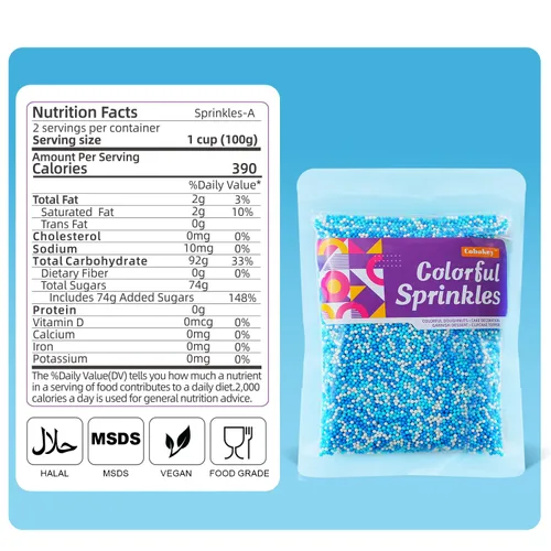 Vista 2 de Gránulos comestibles de Nonpareils azules y blancos de 2mm, mini perlas para decorar pasteles, caramelos de azúcar, galletas, magdalenas