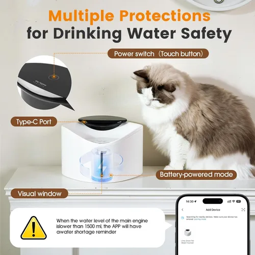 Vista 8 de Fuente de agua inalámbrica para gatos con monitoreo inteligente de aplicaciones, sin BPA, garantiza la seguridad, fuente de agua para mascotas de 84