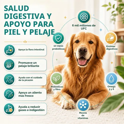 Vista 4 de ZEBORA Probióticos para perros, salud intestinal y digestiva, 120 masticables liofilizados