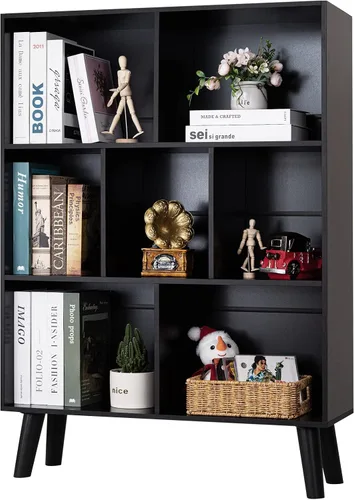 Vista 37 de YAHARBO Estantería de 2 cubos, soporte para tocadiscos negro con almacenamiento de vinilo de hasta 100 álbumes, estante horizontal para libros