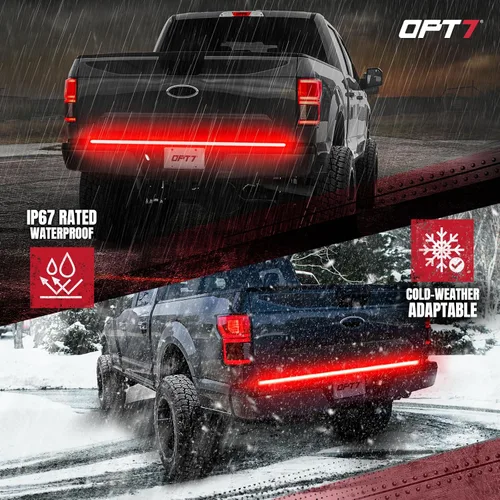Vista 2 de OPT7 Luz trasera dinámica para F150 2018-2020 sin monitor de punto ciego – Redline 60 pulgadas de aluminio rígido 1 pieza barra de luz LED de triple