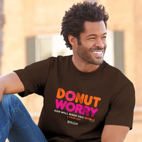 Vista 3 de Kerusso Donut Worry God Will Make You Whole Chocolate Brown Cotton Crew Neck T-Shirt, Small