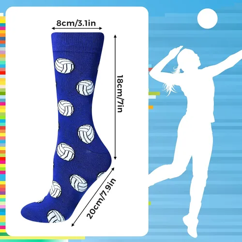 Vista 3 de 6 pares de calcetines de voleibol para hombre, divertidos calcetines deportivos para amantes del voleibol de fútbol, regalo para mujeres, correr