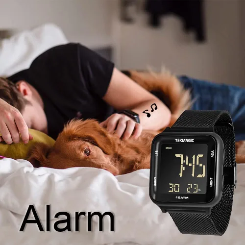 Vista 5 de Reloj de buceo luminoso impermeable de 3281ft con correa de reloj de acero inoxidable cronómetro de soporte reloj despertador y funciones