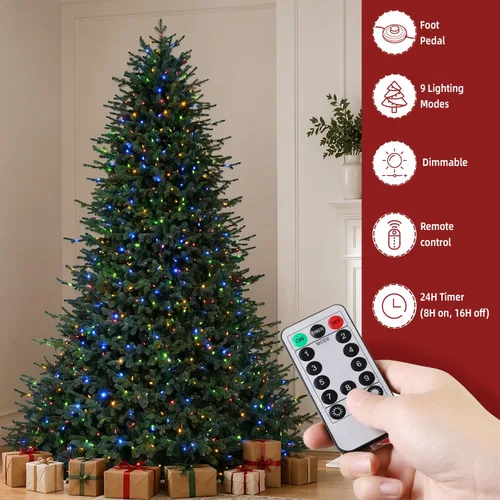 Vista 7 de Hykolity Árbol de Navidad preiluminado prémium de 7.5 pies con 1,050 LED Verde Multicolor