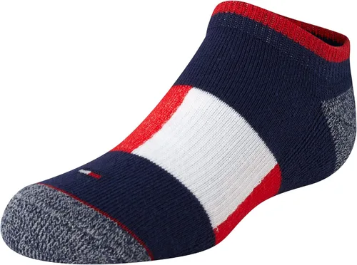 Vista 6 de Tommy Hilfiger Calcetines deportivos para niños, paquete de 6 calcetines de tobillo transpirables que no se ven de corte bajo para niños y niñas