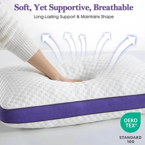 Vista 6 de BPC Almohada de espuma viscoelástica triturada tamaño Queen, almohada de cama refrescante para dormir, soporte firme y suave ajustable para personas